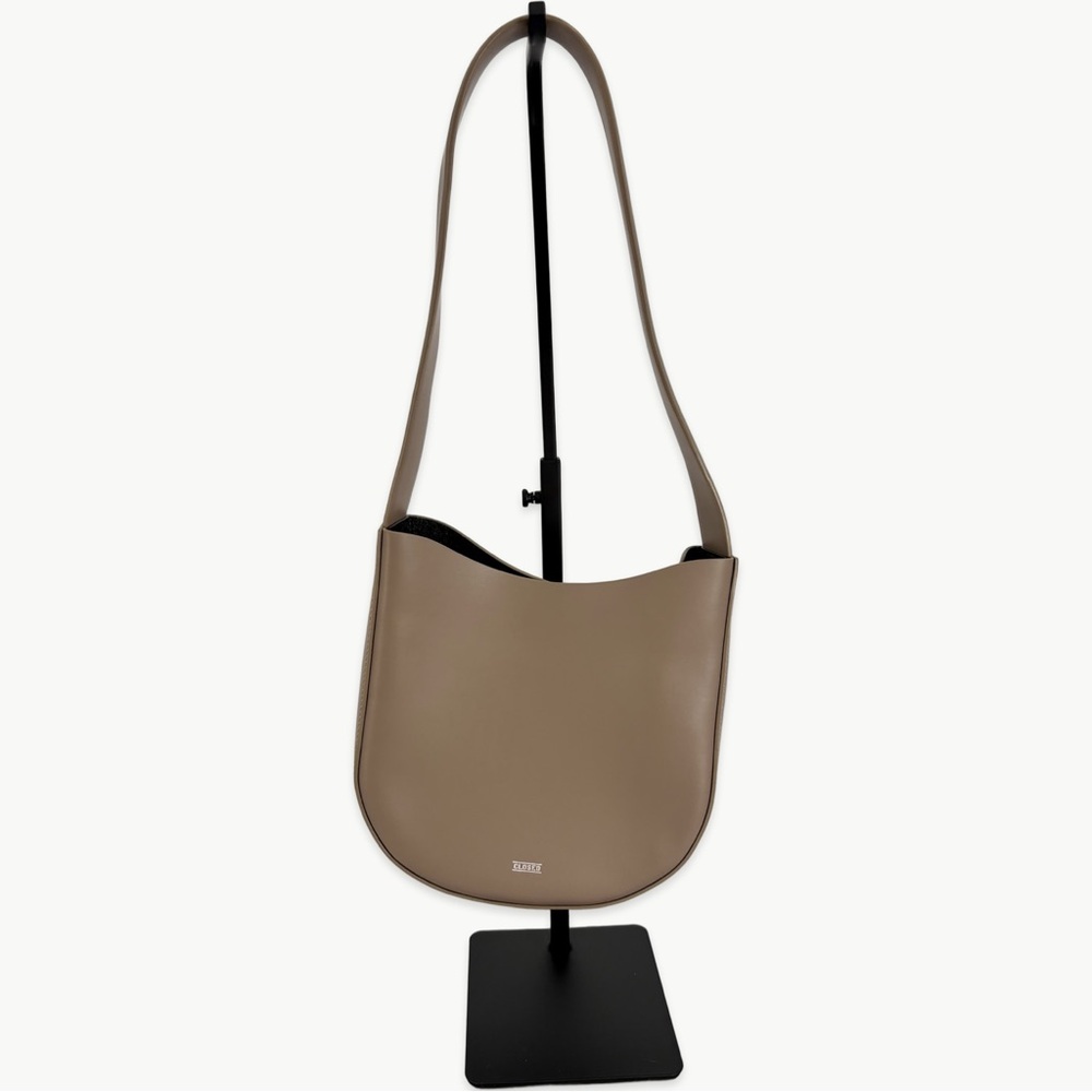 Closed Half Round 100% Calfskin Leather Tote Shoulder Bag | Grey - Picture 11 of 15